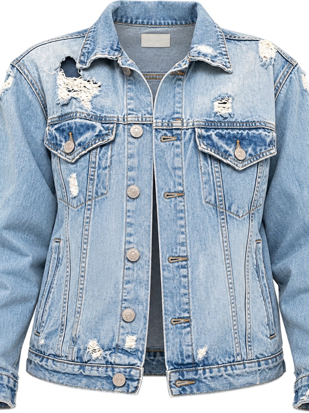 Light Blue Distressed Denim Jacket - women